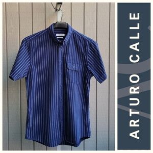 AC | Men's Slim Fit Striped Short Sleeve Button-Down Shirt EUC Medium